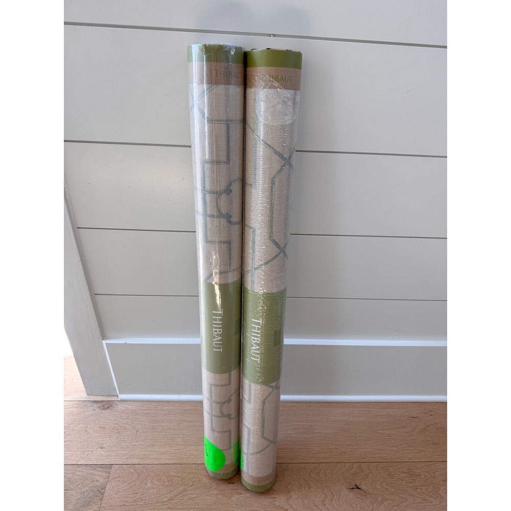 Thibaut East Gate Grasscloth Wallpaper Cream Aqua Double Roll T41152 NEW - Picture 5 of 5